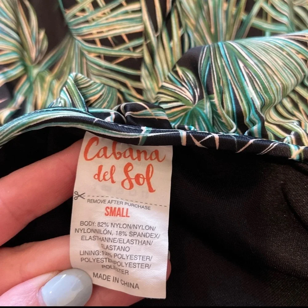 Cabana Del Sol palm leaf tropical print one piece off the shoulder swimsuit S - Picture 3 of 5